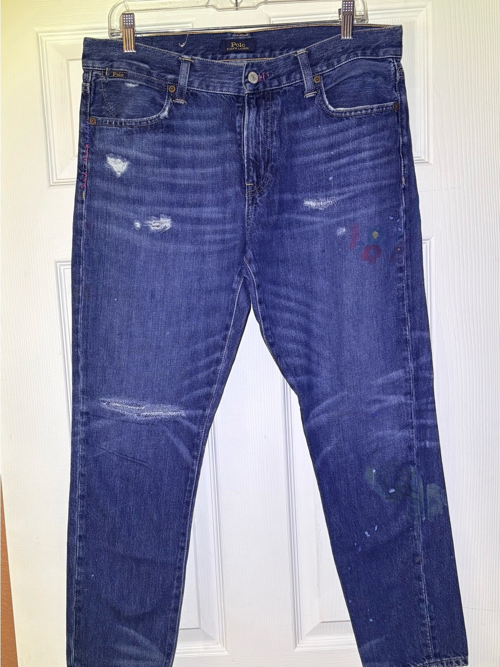Ralph Lauren Boyfriend Jeans in Dark Blue with Paint Accents